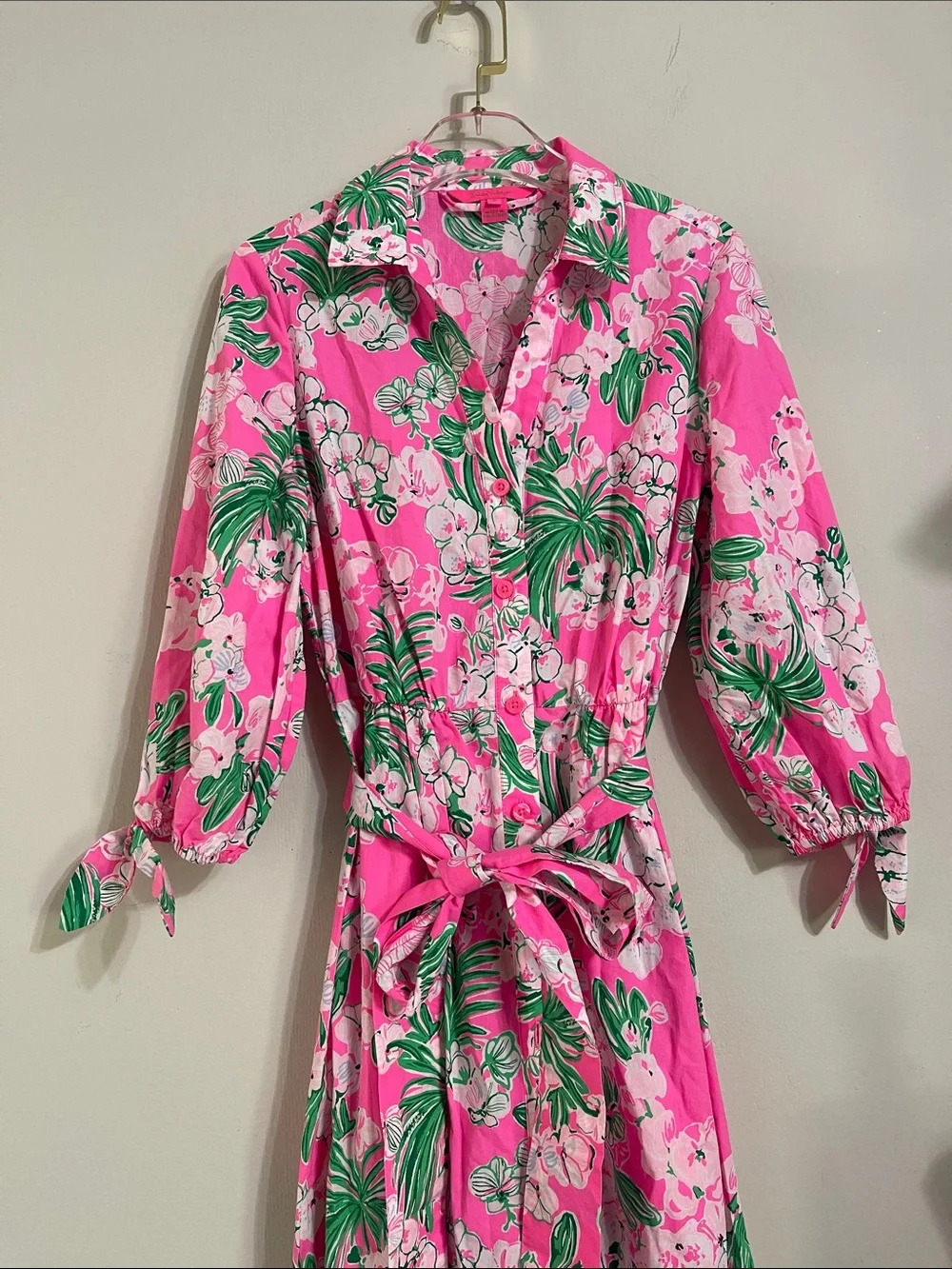Lilly Pulitzer Amrita Worth a Look Pink Floral Button-Front Shirt Midi Dress
